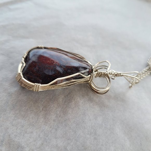 Jasper Quartz Blend Polished Rock Hand Wrapped in Argentium Sterling Silver Wire - Picture 6 of 8